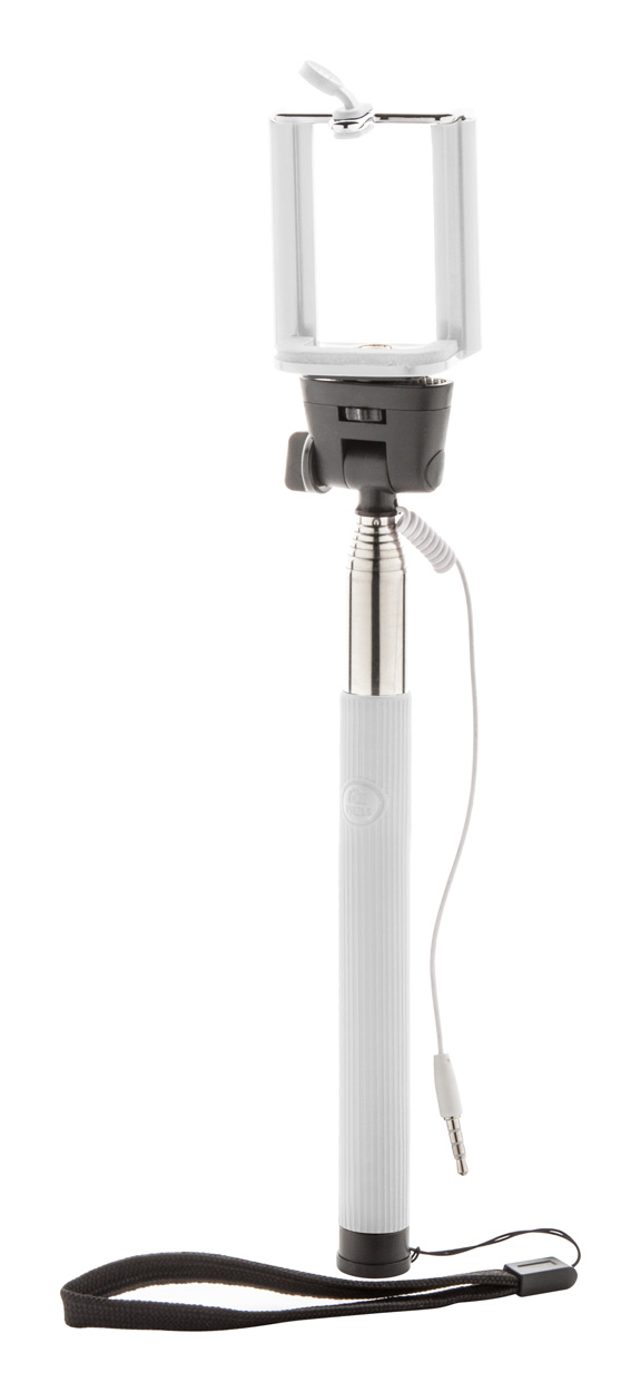 Promo  Nefix, selfie štap od nehrđajućeg čelika s gumenom drškom i univerzalnim držačem za mobitel, bijele boje