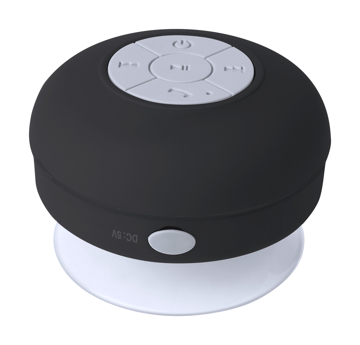 Rariax, bluetooth zvučnik s gumenim kućištem, otpornim na prskanje vodom i USB kabelom, bijele boje s logom tvrtke 