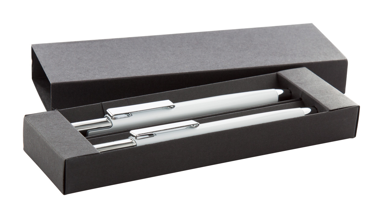 Promo  Glamy, set aluminijske kemijske olovke i tehničke olovke u plastičnoj kutiji, bijele boje